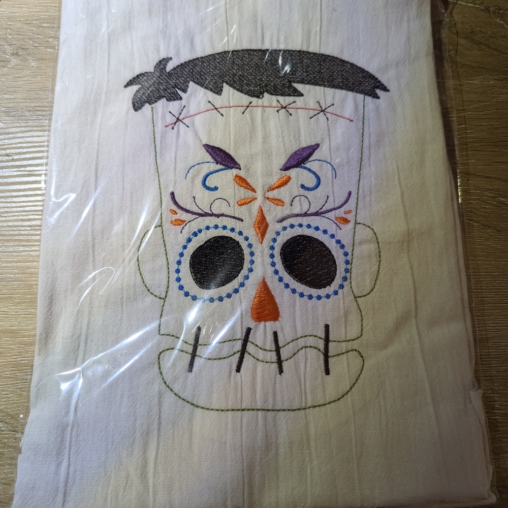 Embroidered Frankstein Design Tea Towel
